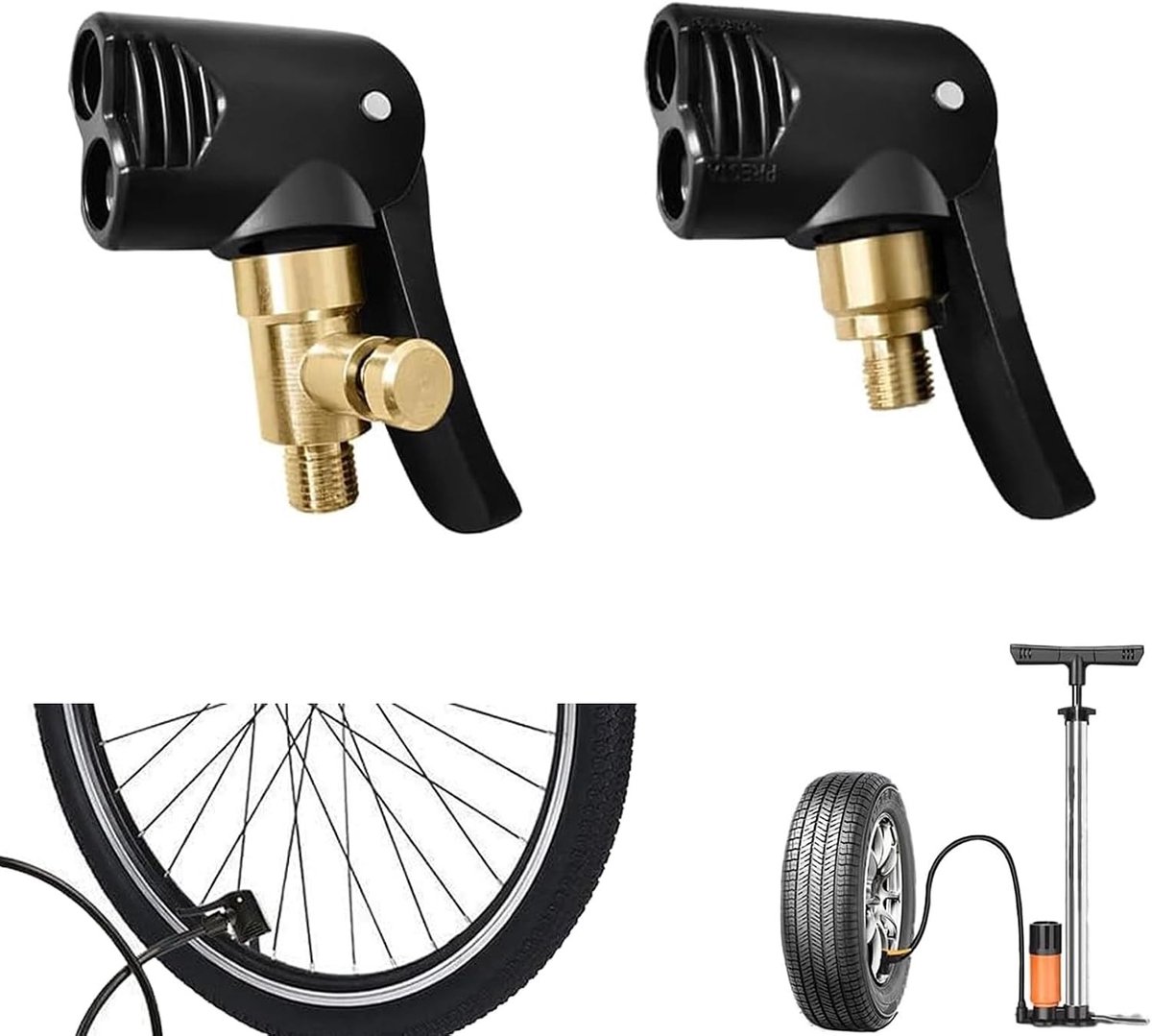 Fietspompadapter - Zwart - 6,45 cm - Dubbel Mondstuk voor Bandventielen - Voor Diverse Banden