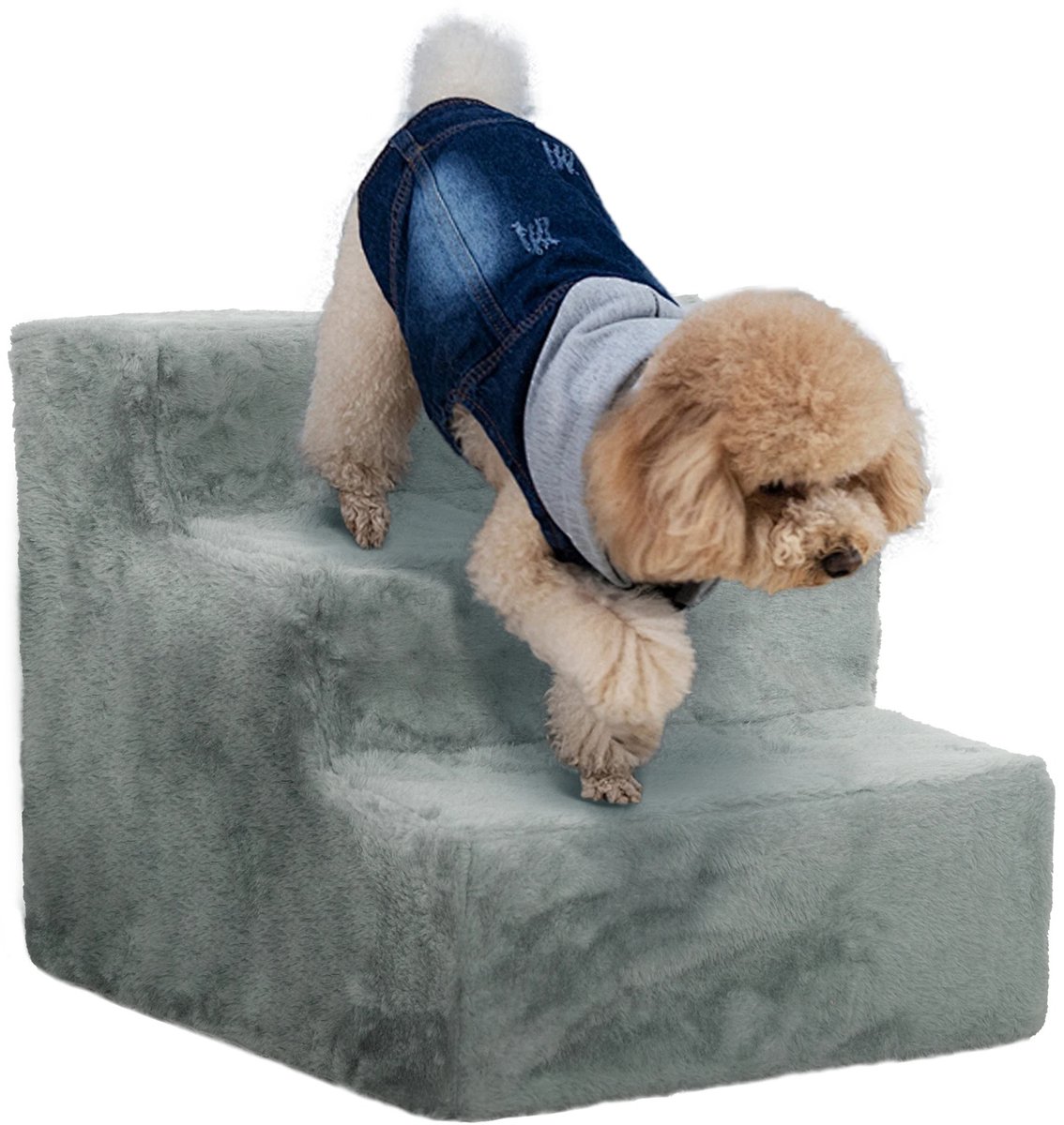 Cherrys Finds - Honden Trap 3 Treden - Huisdiertrap voor Bed en Bank - Antislip Hondentrap - Houten Huisdiertrap voor Kleine Honden, Katten en Senioren - Afneembare Hoes - WasbaarLichtgrijs