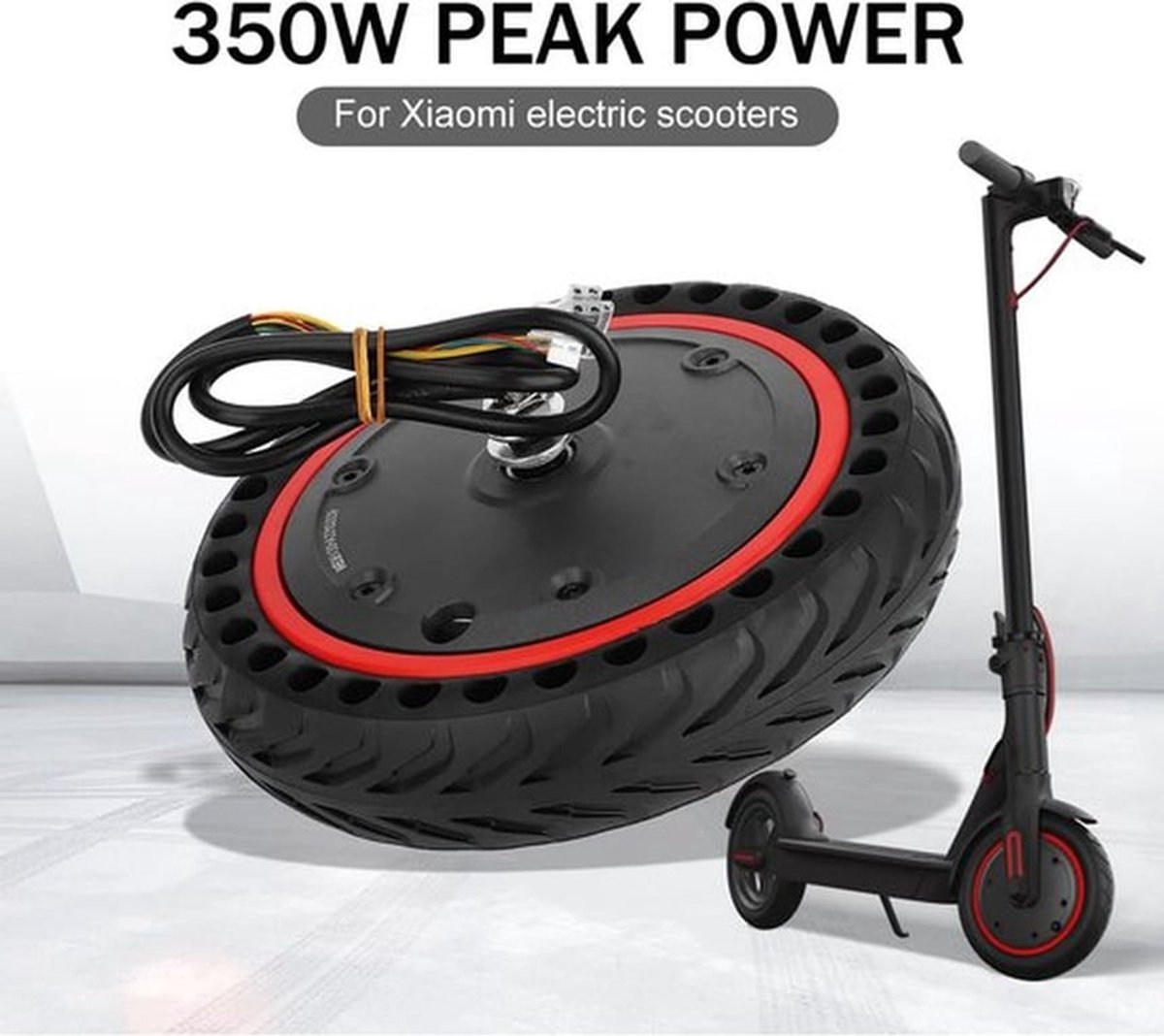 SnelShoppen - Scooter Motor 36V 350W met Massieve Rubber Banden, Compatibel met Elektrische Steps, Hoogwaardige Aluminium Constructie