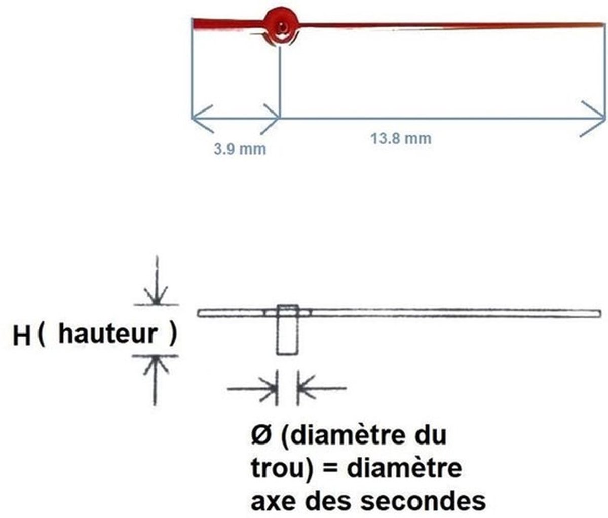Wijzers Vervangend - Secondewijzers - Hoogte 1,8 mm - Diameter 0,20 mm - Zilver - Geschikt voor horloges - Horlogewijzers