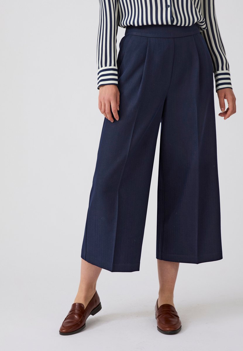 Damart - Wijde jacquard instap-cropped broek - Dames - Blauw - 50