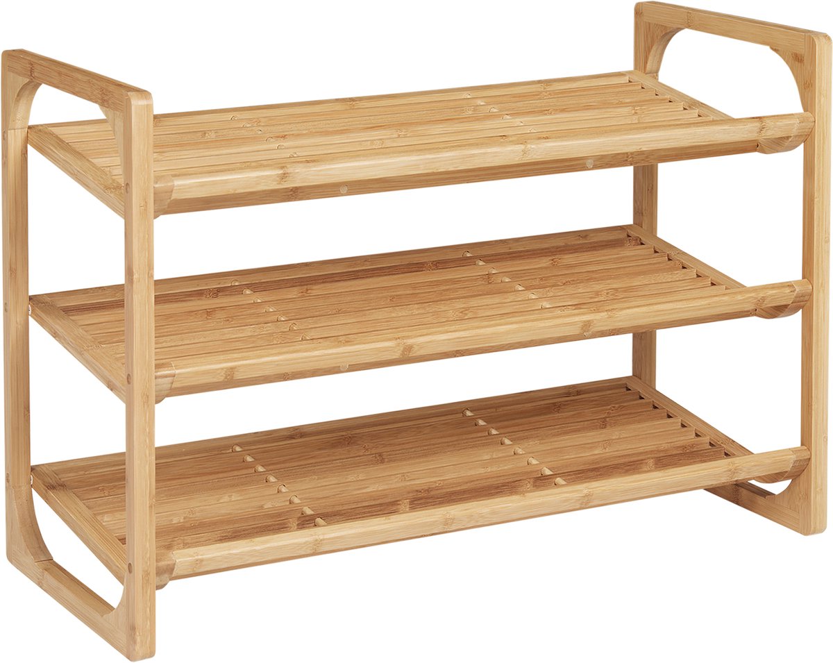Schoenenrek met 3 niveaus van bamboe - schoenenrek - 9 paar schoenen voor entree - slaapkamer - woonkamer - 76 x 33 x 51 cm - naturel