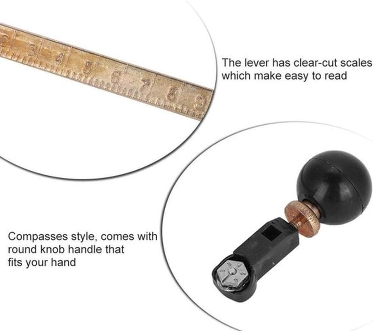 Glassnijder - 6 wielkompas cirkelsnijder - Houten handvat - Zuignap - Cirkel #4 - Snijgereedschap - Professioneel gebruik - Geschikt voor glas - Handig formaat - Glasbewerking