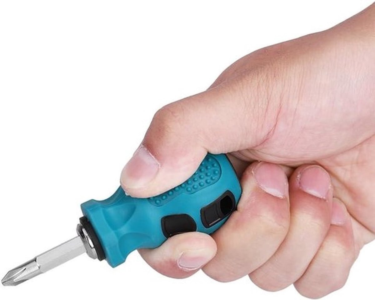Korte Schroevendraaier - Magnetisch - Chroom-vanadiumstaal - Mini - Dubbele Sleufbits - Metaal - Geschikt voor Merk - Zwart