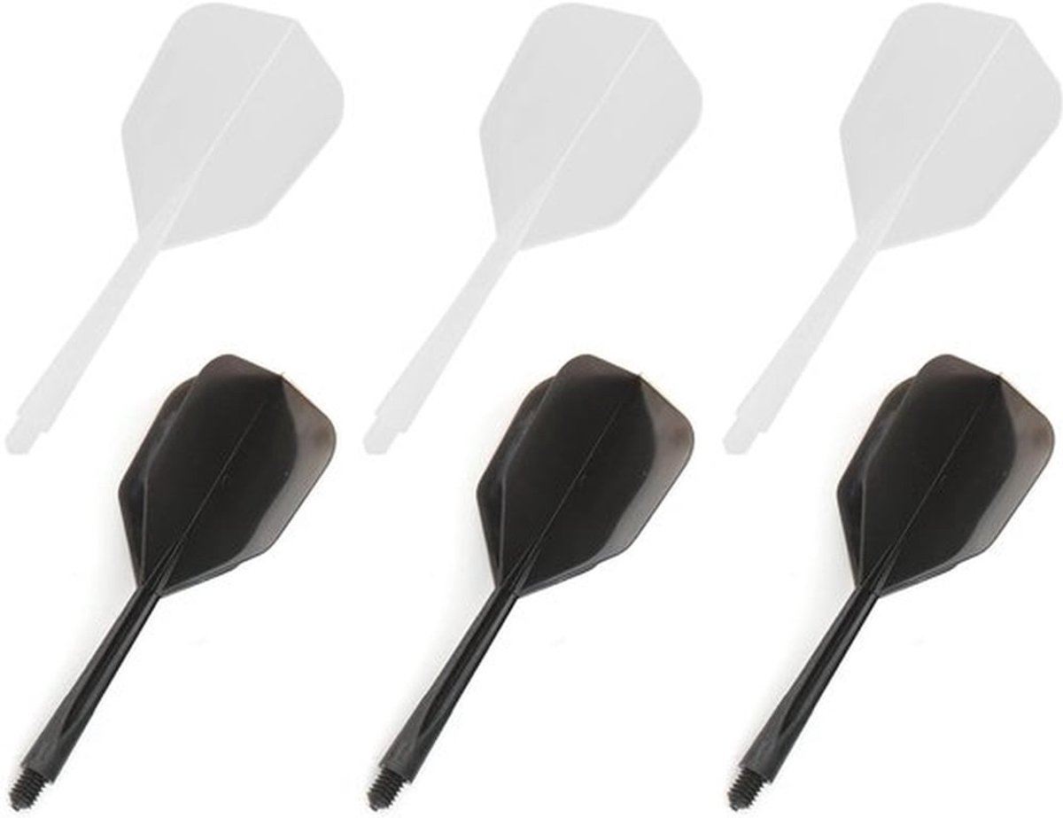 Dart Shafts 6 Stuks - Geïntegreerde Dartflights - 2BA Schachtdiameter - Kunststof - Zwart/Wit - Valbestendig - Dartpijlen