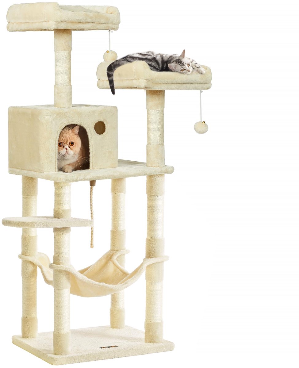 Famanu – Krabpaal voor katten, 141,8 cm hoog met 2 uitkijkplateaus