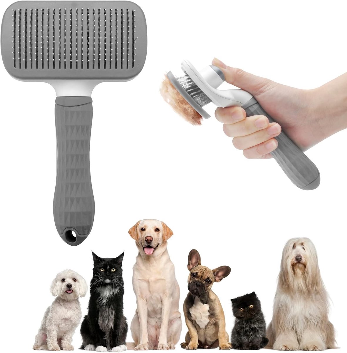 Zachte stoomborstel voor katten - Grijs - 19 x 8 cm - Zelfreinigende Vachtborstel met Antislip Handvat - Voor Katten en Honden