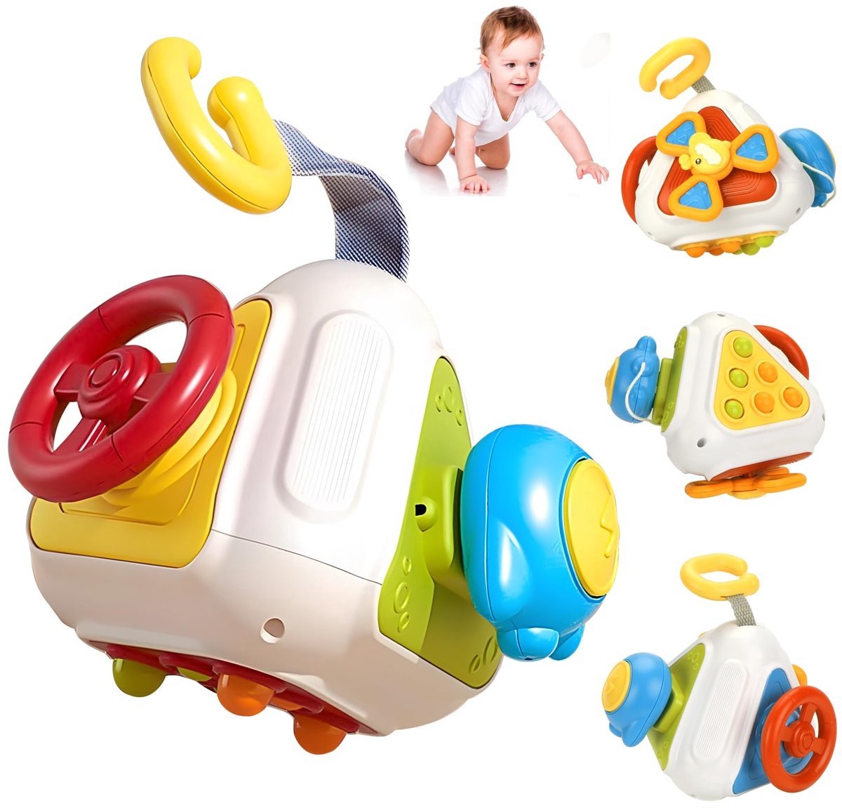 Casalora – Baby Activity Cube – Montessori Sensorisch Speelgoed – Interactief Speelgoed 6-12 Maanden – Ontwikkelingsspeelgoed voor Fijne Motoriek – Knoppen & Stuurwiel Baby Speelgoed