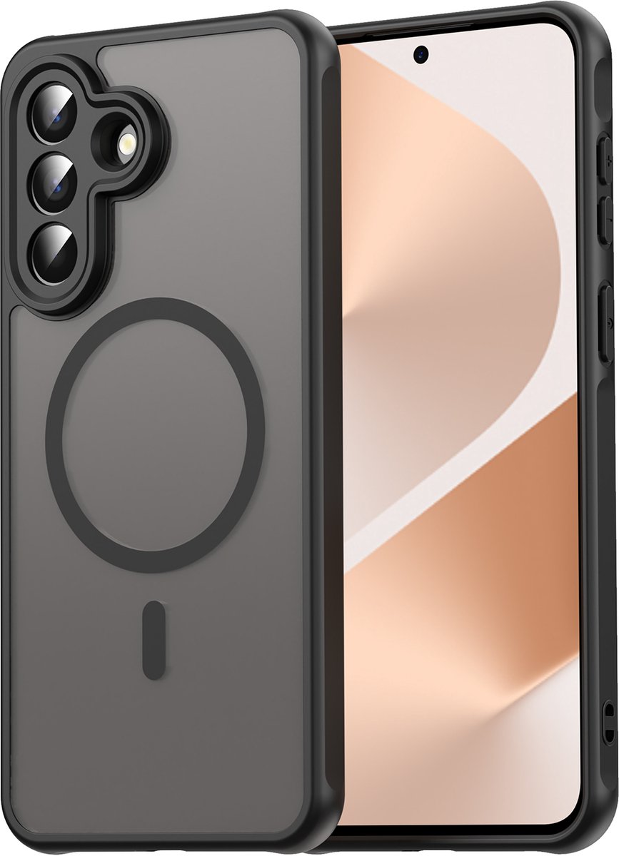 IYUPP Hoesje Geschikt voor Samsung Galaxy A57 Hoesje - Geschikt voor MagSafe - Shockproof Back Cover - Mat Zwart Transparant