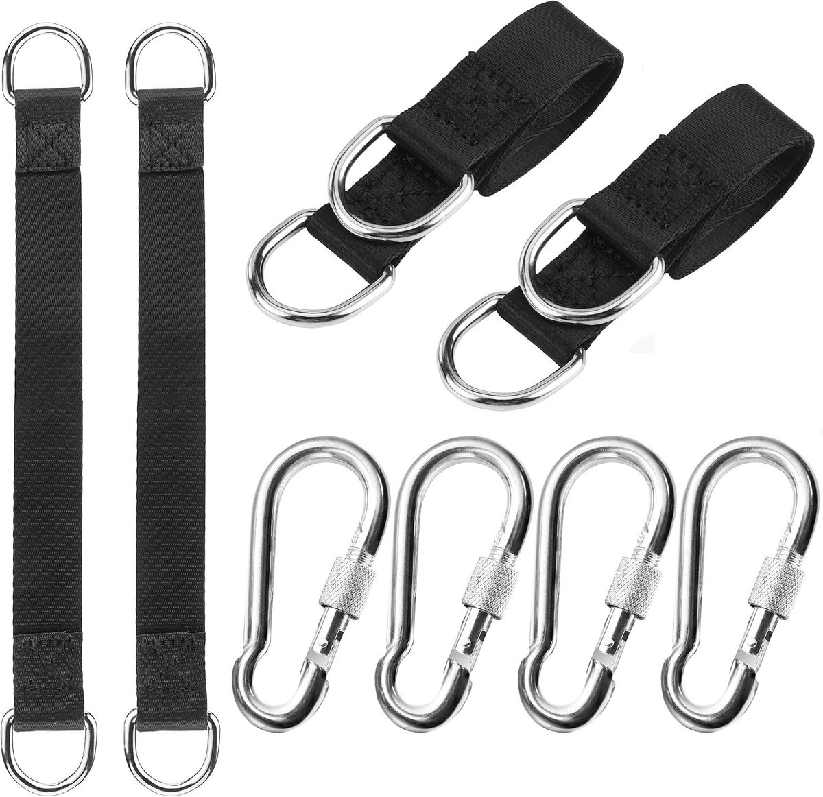 4-delige Hangmat Bevestiging, Boom Schommelriem, Nylon, Draagbare Schommelset, Scheurvast Ophangband met 4 Karabiners en 4 D-ringen voor Schommel en Hangstoel