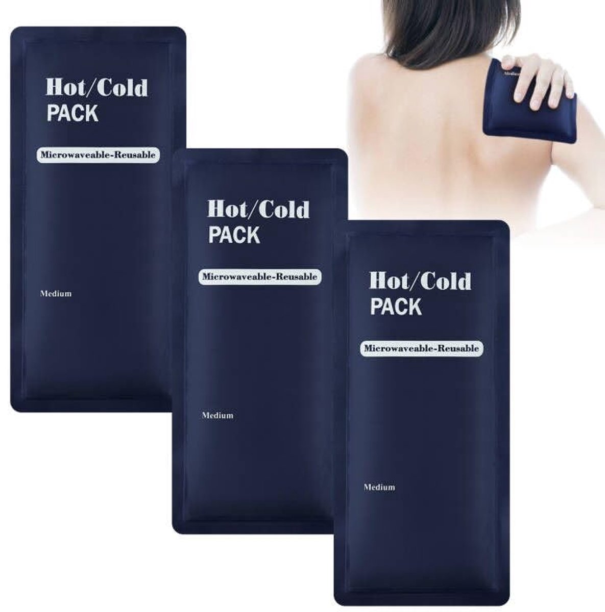 Namajunas - 3-stucks Gelpack Herbruikbaar - 23x13cm - Warm & koud kompres - Hot cold packs - Voor Verwondingen & Zwellingen - Gel Ice Pack - Voor knie, rug, enkel, nek, hoofd en schouder