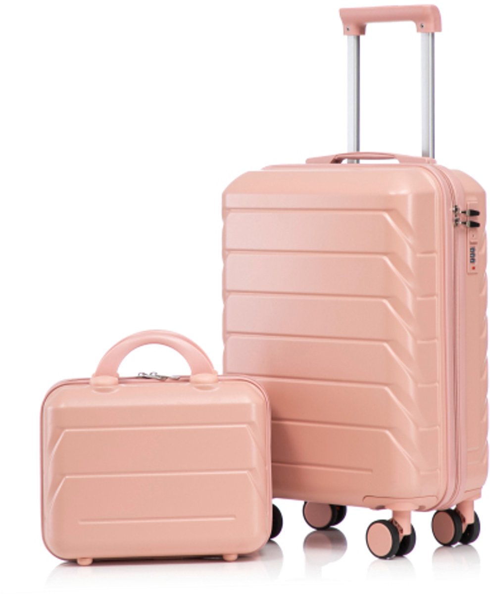 ABS spinner kofferset - 14"/19" 2‑delig set - met cijferslot - inclusief 14 inch cosmetictas - roze