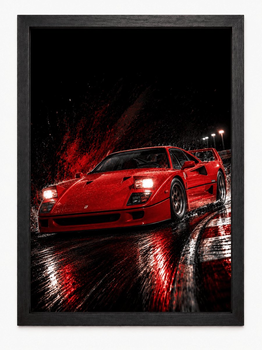 Ferrari F40 Poster | Klassieke Supercar | Inclusief Zwarte A4 Lijst