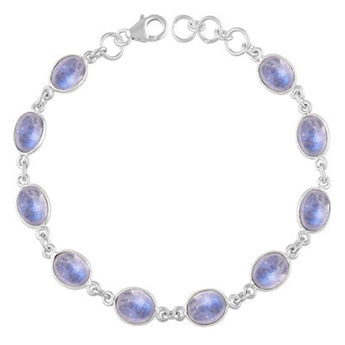 Armband van 925 sterling zilver met tien ovale regenboogmaanstenen
