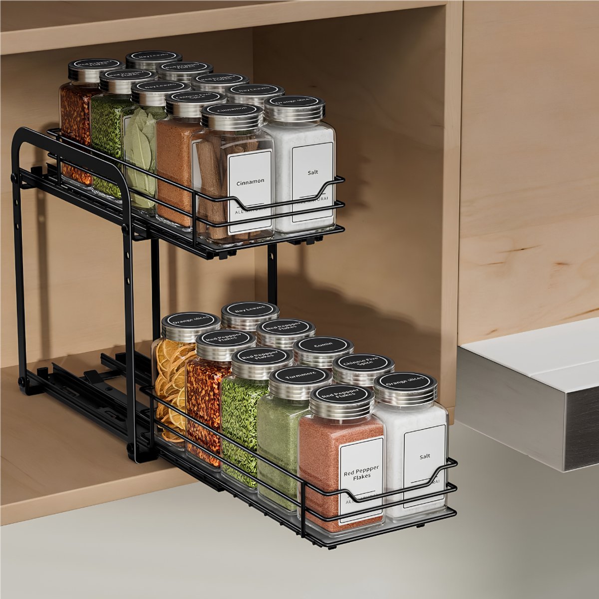 Lìon® Kruidenrek - Kruidenpotjes - Kruidenrekje Organizer - Zwart - 26cm x 13cm x 23cm