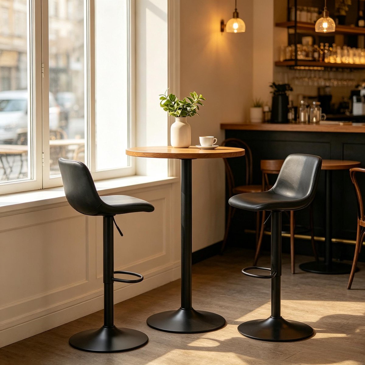 Barkruk Set Van 2 - Verstelbaar En 360 Graden Draaibaar - Met Rugleuning En Voetensteun - Voor Keuken Eiland En Bar - Kunstleer Zwart