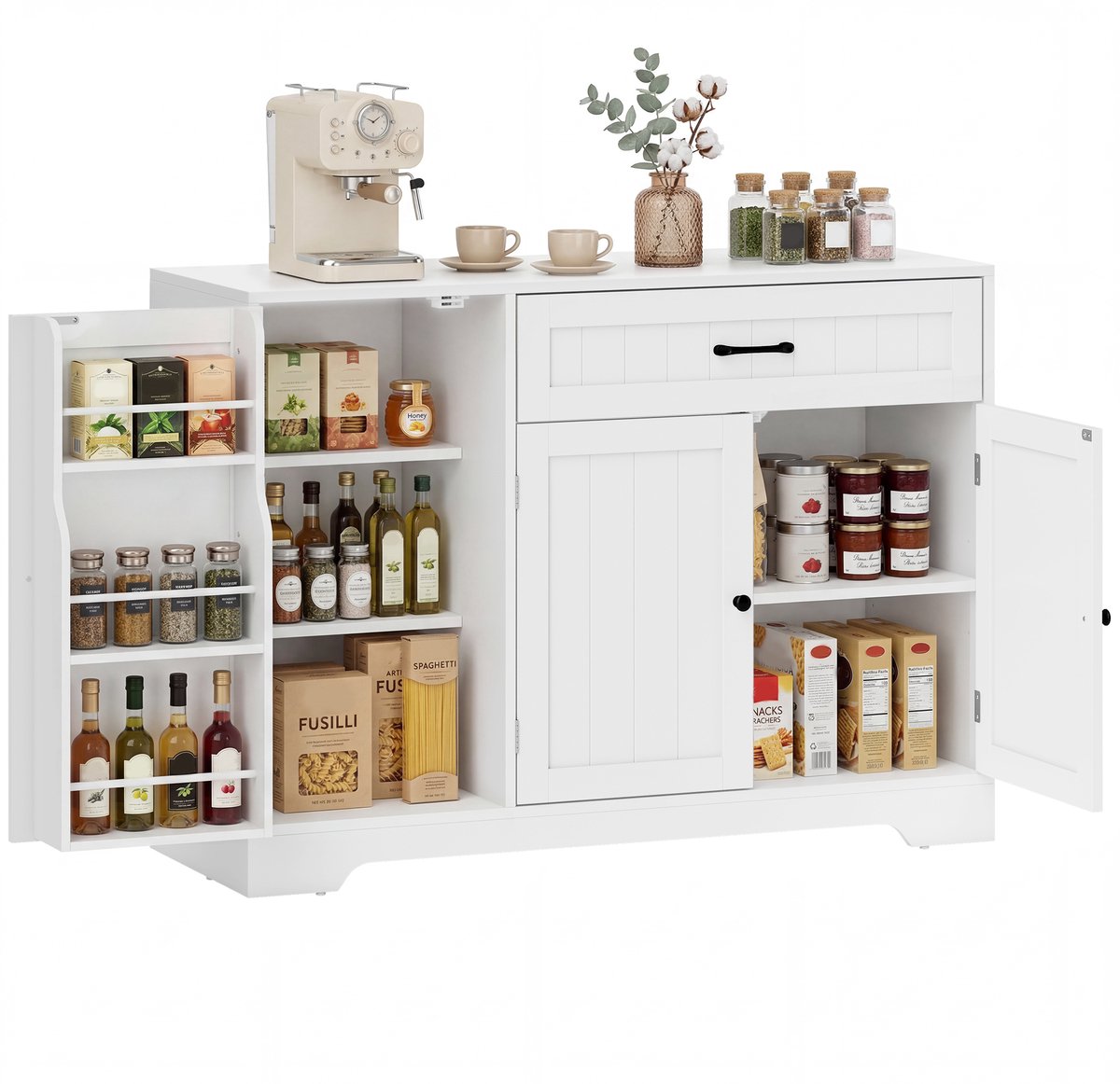 Modern keukendressoir met lade - verstelbare planken - kleine keukenkast met deurvakken - wit
