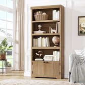 Boekenkast Hoog 5 Lagen met 2 Deuren - 80x29.5x174.5cm - Verstelbare En Uitneembare Planken - Vintage Open Opbergkast - Voor Kantoor Woonkamer - Bruin