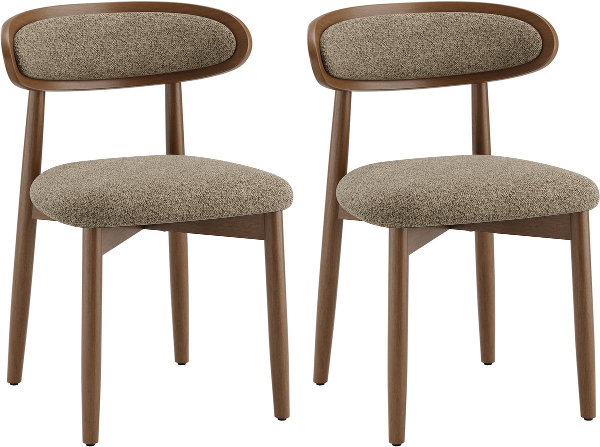 COLAMY Set van 2 Eetkamerstoelen van Massief Hout – Scandinavisch Design – Ergonomische Rugleuning – Gewatteerde Zitting – Lendensteun – Camel