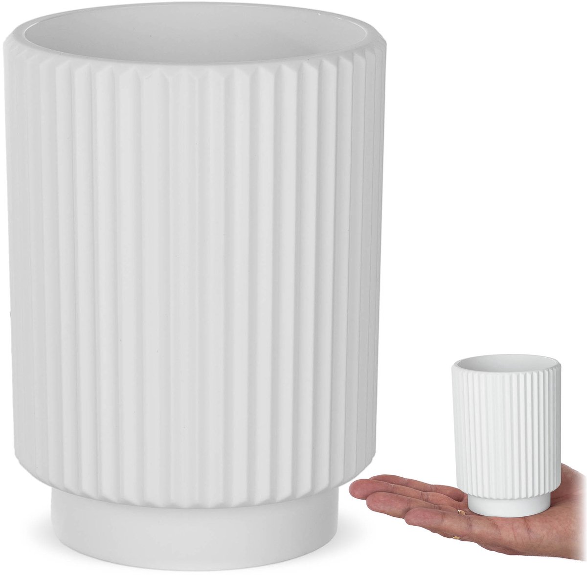 KADAX tandenborstelbeker van polyresin, tandenborstelhouder, moderne beker voor tandenborstels en tandpasta, tandenborstelhouder voor de wastafel, badkameraccessoires (wit)