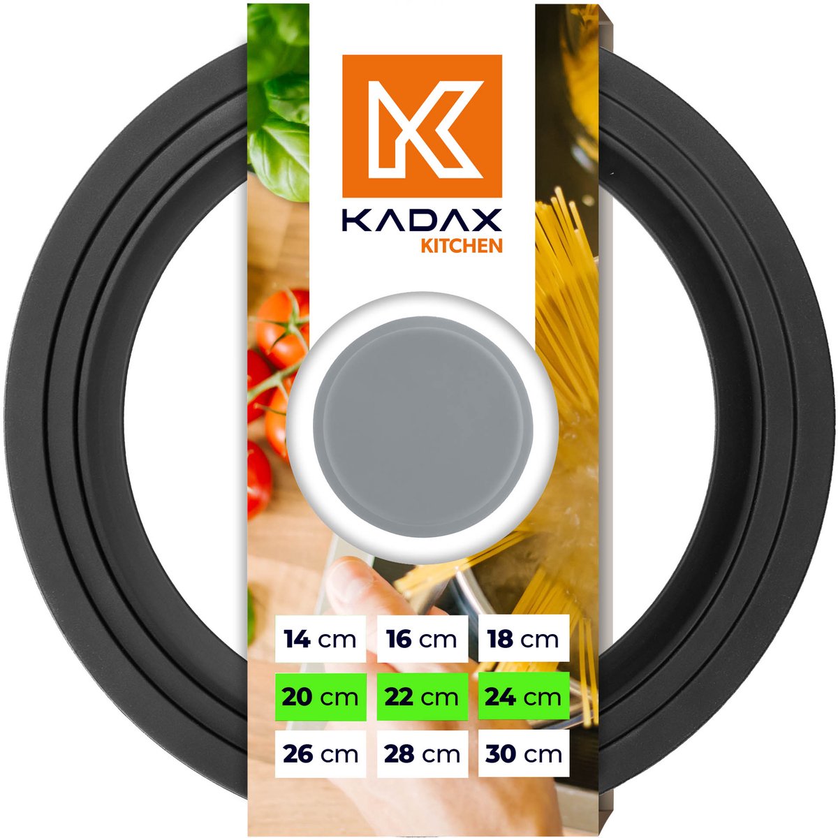 KADAX universele deksel 20/22/24 cm, universele deksel voor potten en pannen, pannedeksel, glazen deksel met siliconenrand en stoomopening, potdeksel (grijs)