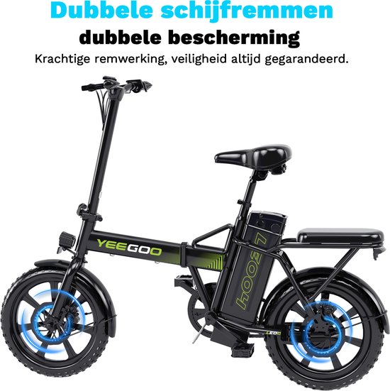 YEE GOO Elektrische fiets - Elektrische Vouwfiets - Opvouwbare fiets - 250 W Motor - 36V10.4AH Batterij - Verwijderbare Accu - Max. Snelheid 25 km/u - 30-45 km Actieradius - 16″ Banden - Dubbele Schijfremmen - geschikt voor woon-werkverkeer - Zwart — afbeelding 2