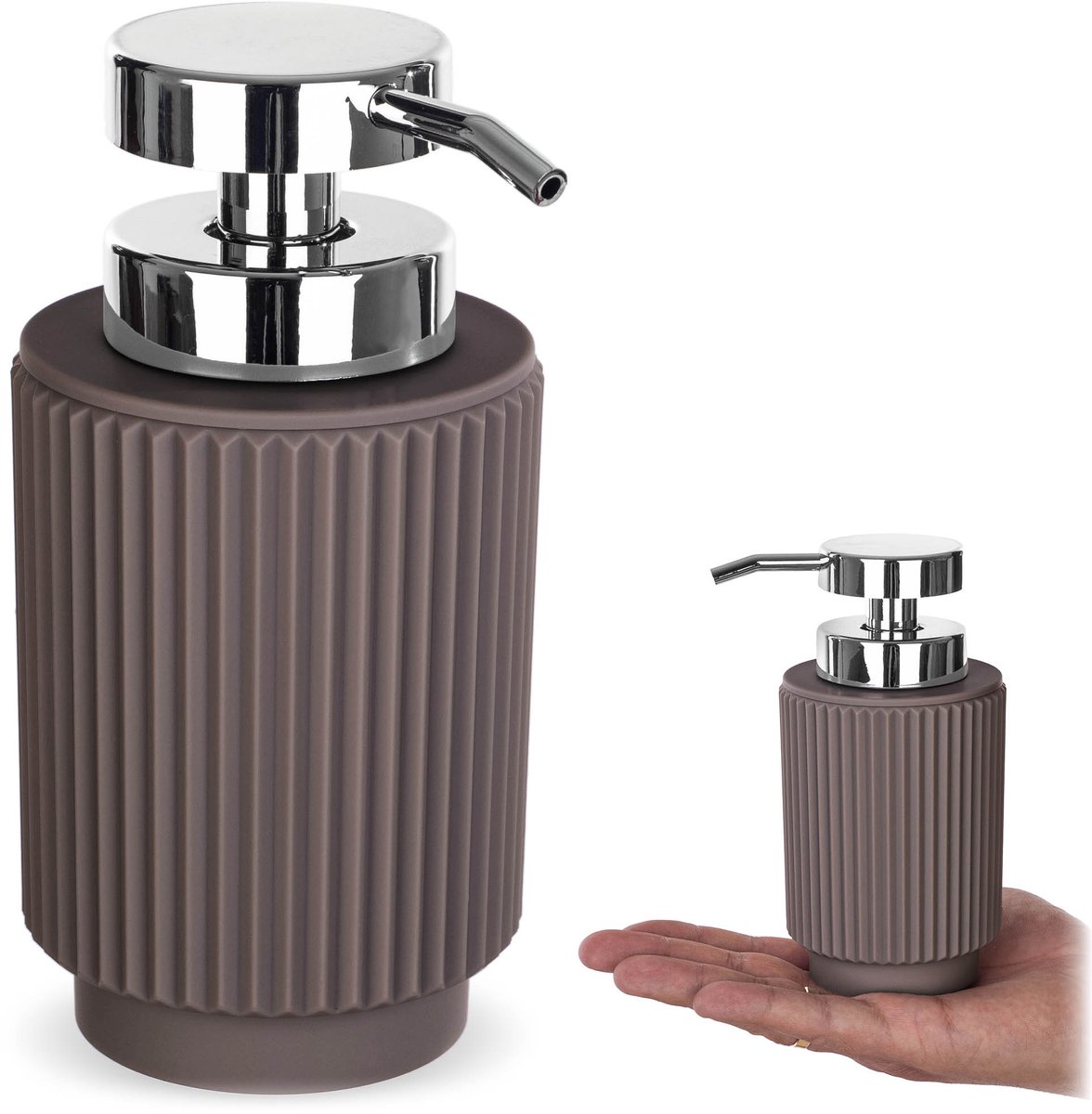KADAX zeepdispenser 7,5 x 16 cm, vloeibare zeepdispenser met pomp, pompdispenser voor handzeep of afwasmiddel, handzeepdispenser van polyresin en kunststof (taupe)