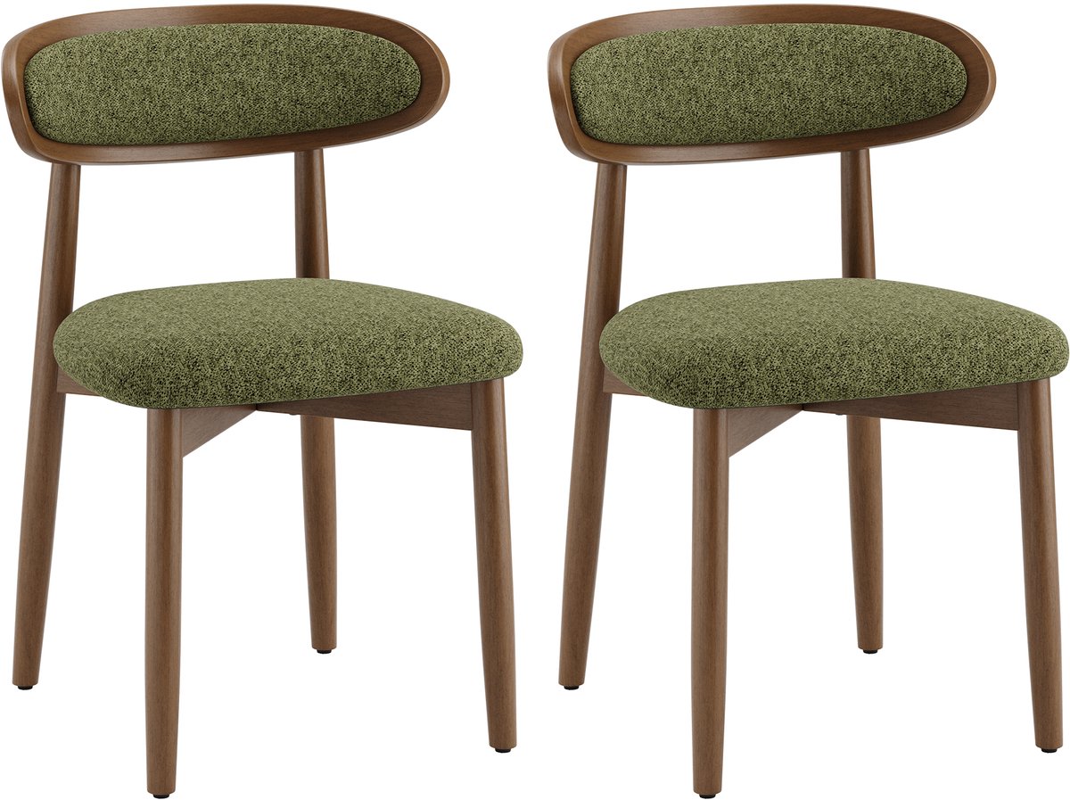 COLAMY Set van 2 Eetkamerstoelen van Massief Hout – Scandinavisch Design – Ergonomische Rugleuning – Gewatteerde Zitting – Lendensteun – Groen