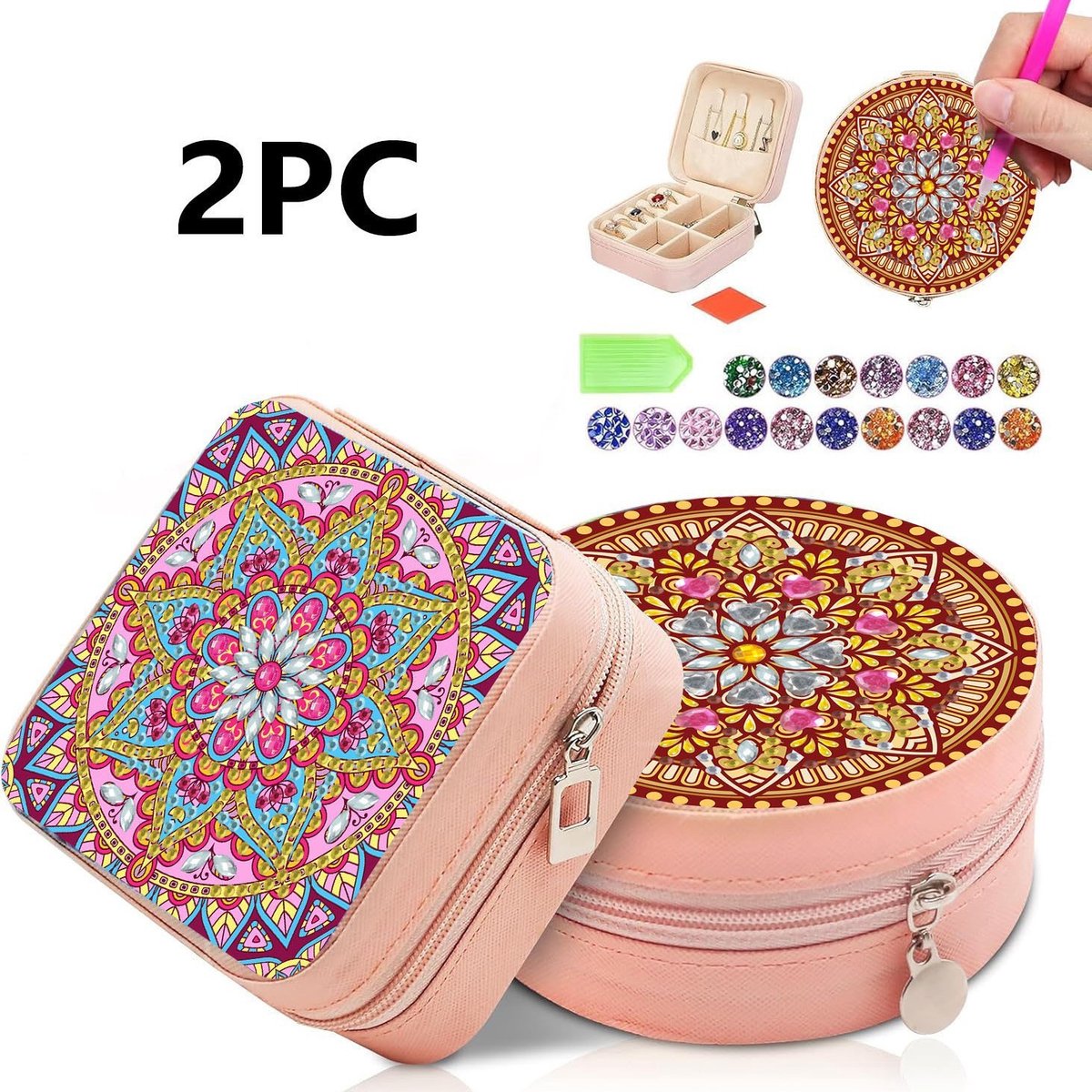Claoner Sieraden doos DIY diamant schilderij make-up tas - Make-up tas draagbaar - Creatieve hobby's - verjaardagscadeaus - kerstcadeaus - paars