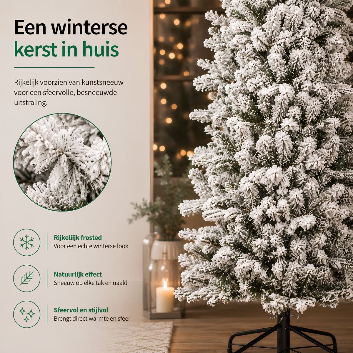 Black Box Trees Harma Pilaarvorm Kerstboom - Kunstboom met Besneeuwde Afwerking - Kerstversiering voor Binnen - Smal Model met 989 Takken - H230 x Ø69 cm - Groen Frosted – foto 8