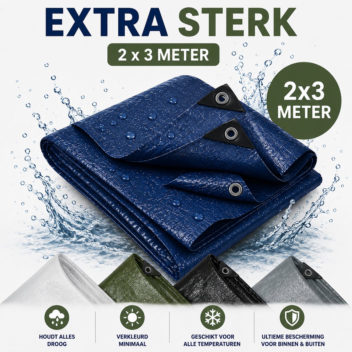 MaxxGarden Dekzeil 2 x 3 m, 110 g/m² ultrasterk, Blauw/groen, versterkte hoeken, Waterdicht Bouwzeil & Zeildoek - Zeil 10 Met Ringen - Beschermhoes & Afdekhoes voor Zwembad,Tuin Set,Motor,Scooter,Fietsen,Aanhangwagen - Auto Hoes Bescherming