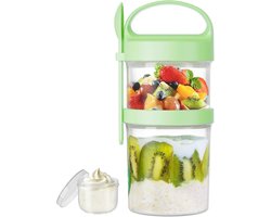 Lunchpot - Yoghurt beker to go - Met Lepel - 560ML + 360ML - Muesli beker to go - Lunchbeker - Schoolbeker - Salade to go - Meeneem Mueslibeker - Lunch to go - Overnight Oats Potjes - Saladebox - Groen