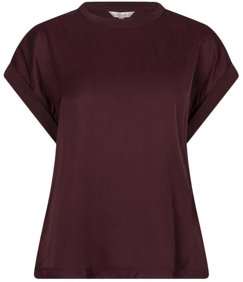 EsQualo T-shirt T Shirt Roll Up Slve Satin F26 05517 488 Merlot Dames Maat - 38
