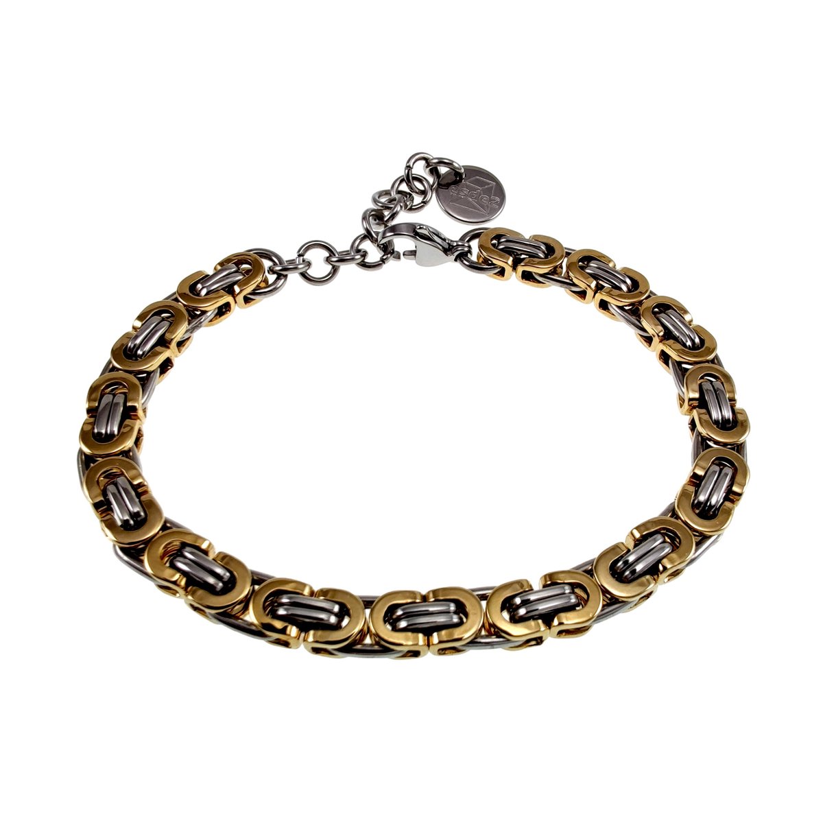 Koningsarmband, Schakelarmband Unisex, Zilverkleurig/Goudkleurig RVS, Verstelbaar 16 tot 19 cm