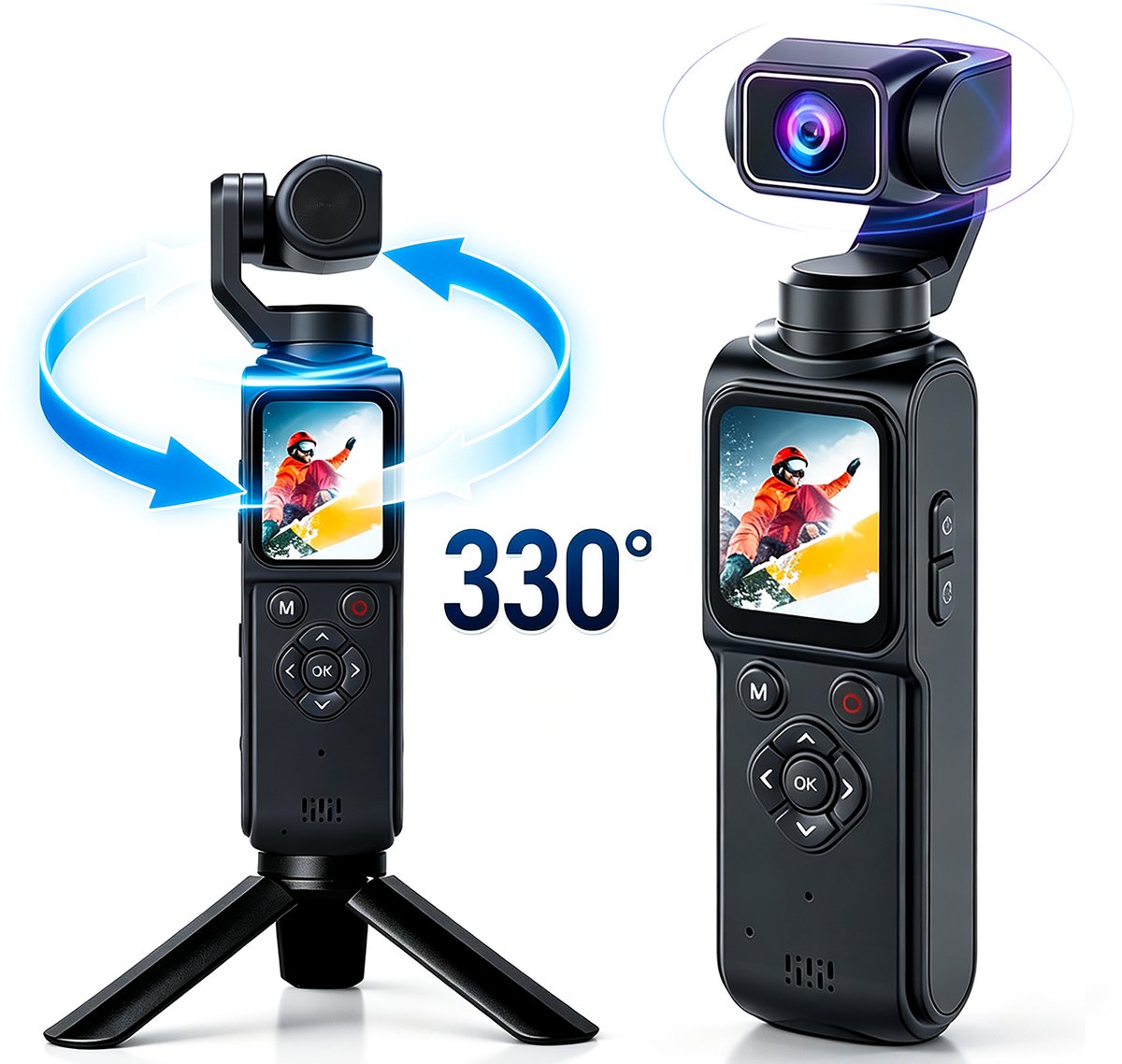 4K Action Cam met 330° draaibare lens, 1,72" touchscreen en WiFi – Compacte Camera voor Vloggen en Reizen