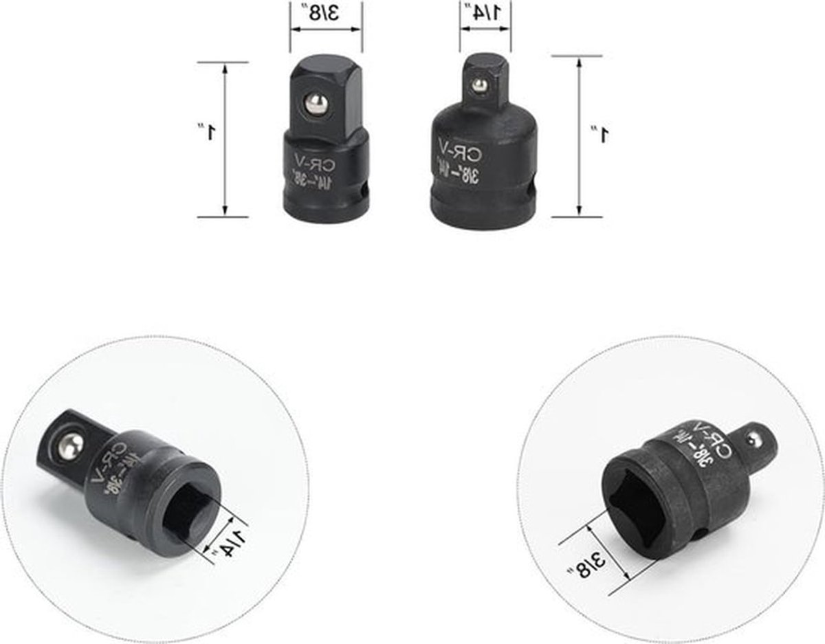 Set van 8 steeksleutel adapters voor diverse maten, inclusief 3/4 inch, 1 inch en 1/2 inch, veelzijdige sleutelaccessoires voor klussen en onderhoud