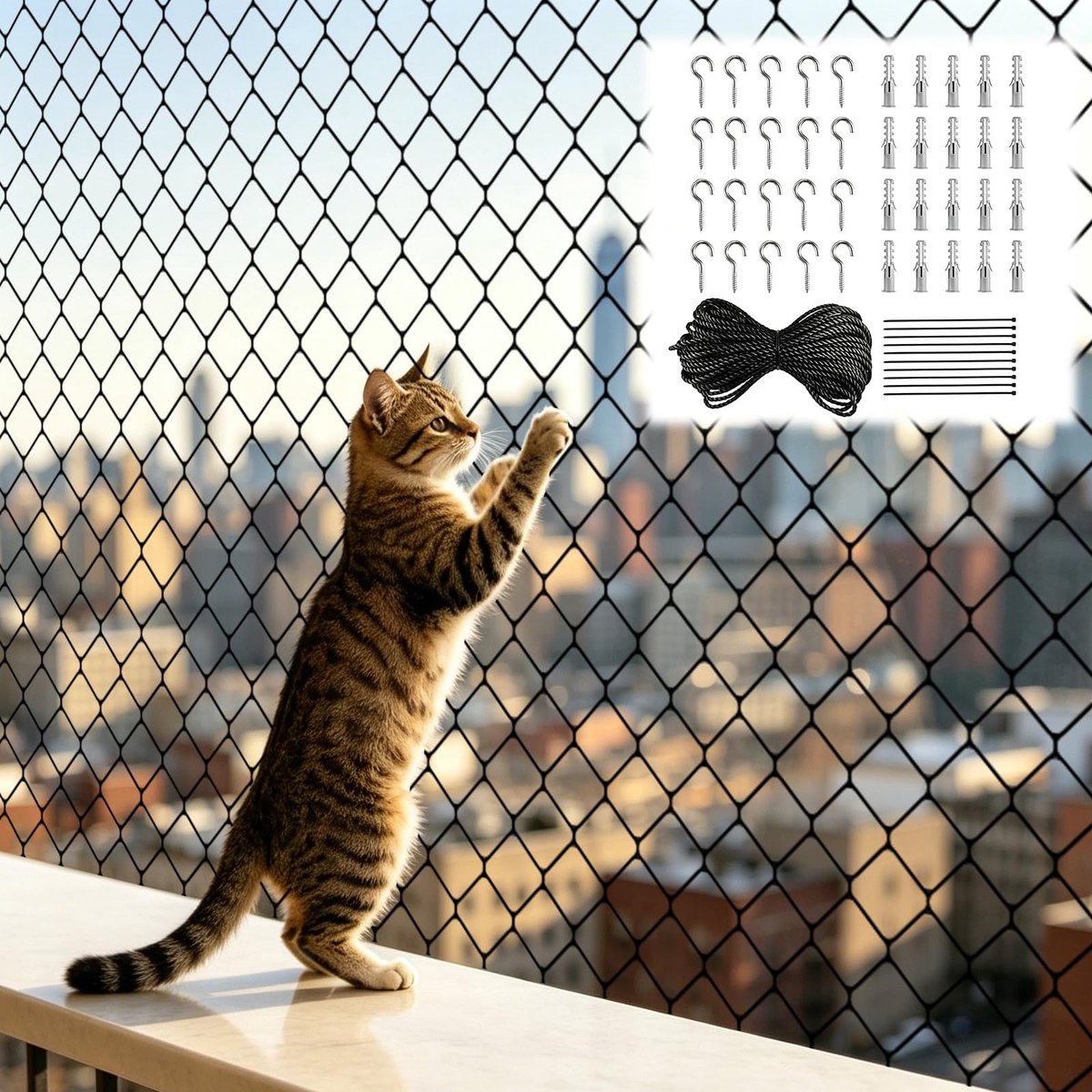 Solidchoice - Draadversterkt Kattennet voor Balkon 8 x 3 m