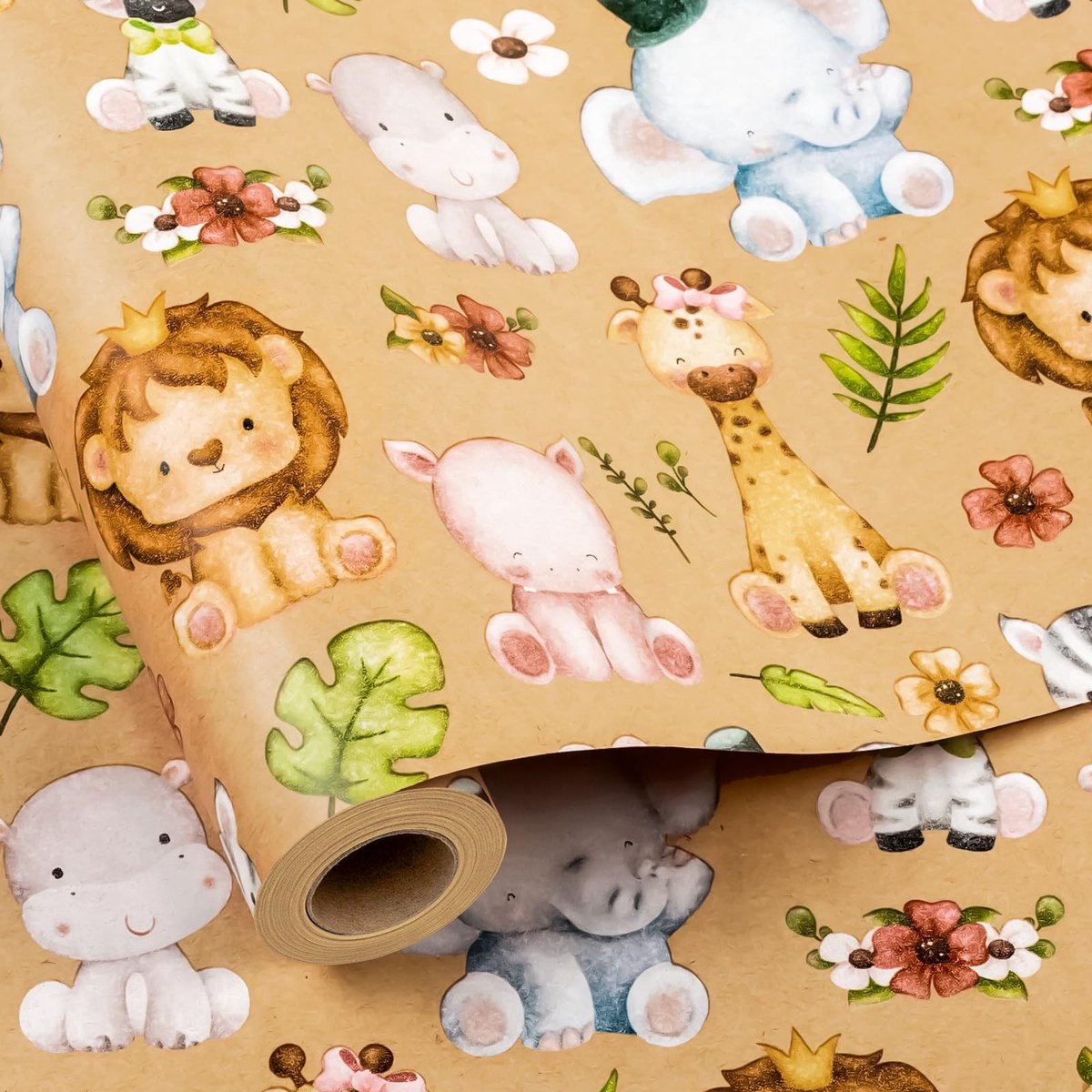 Solidchoice - Kraft Dierlijk Inpakpapier voor Babyshower en Verjaardag