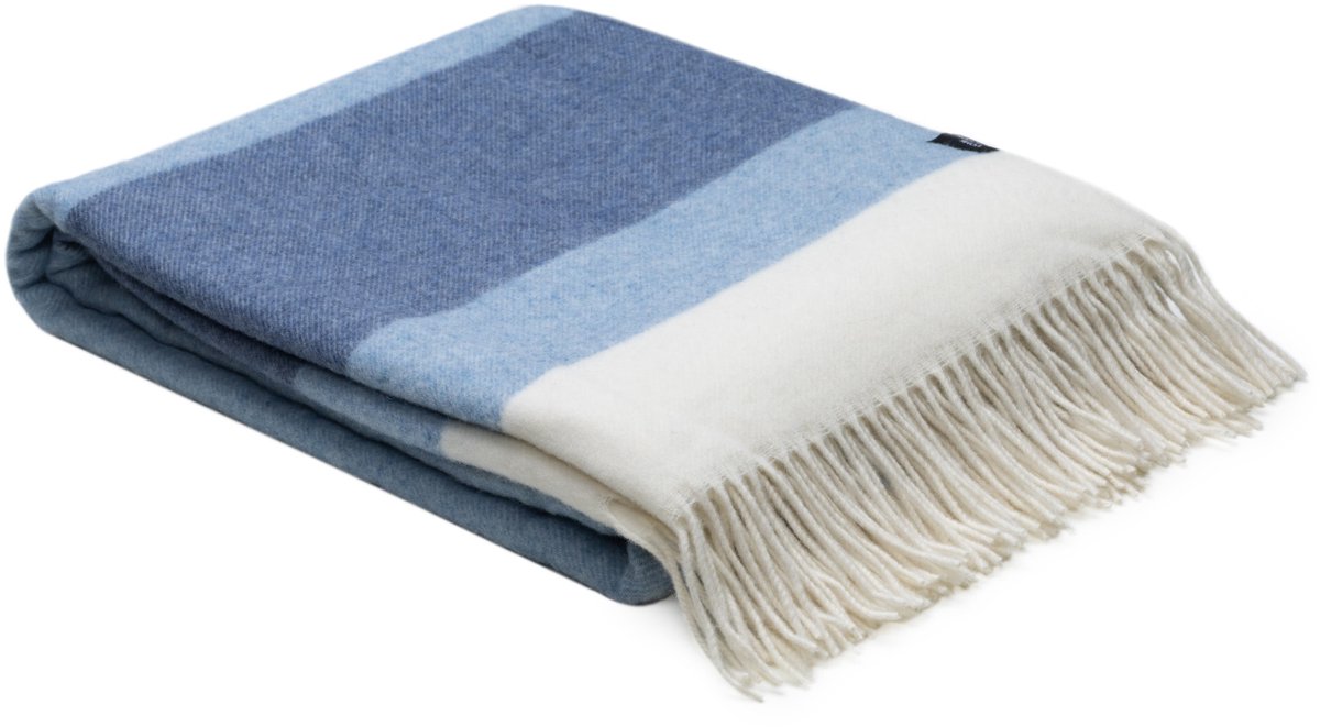 WOOOL Plaid - CASHMERE Stripe (Blauw) - 140x200cm - Kasjmier Wol