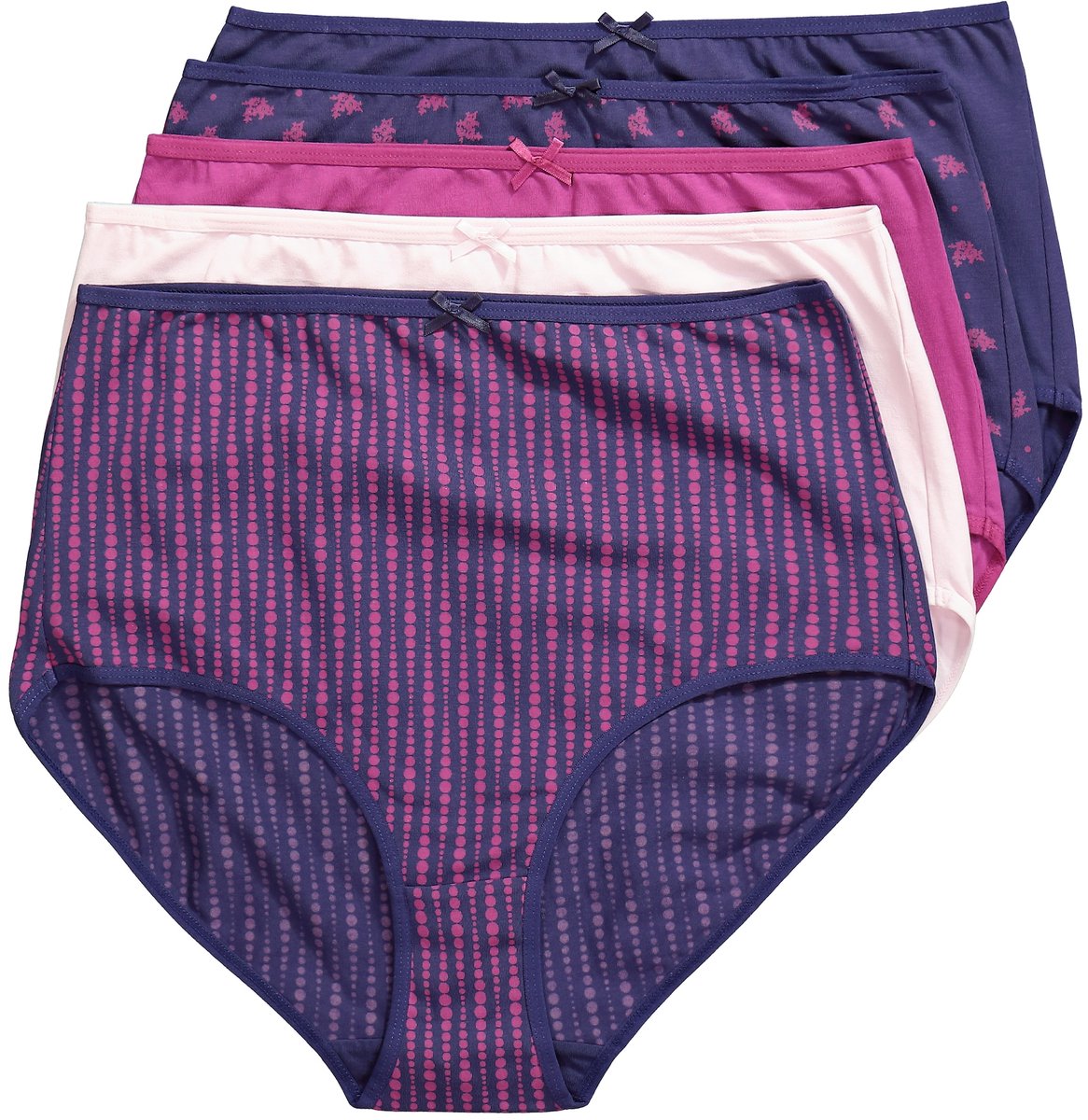 Ulla Popken - Dames - Maxislips set van 5 motief/effen - Lilablauw - Maat 46+