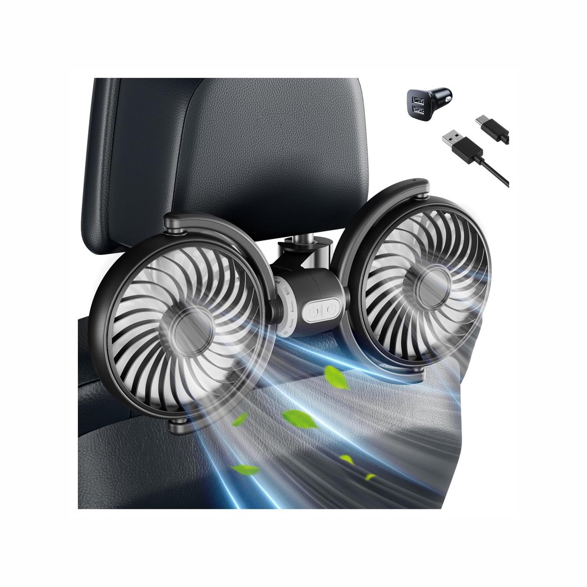 Solidchoice - Dubbele Autoventilator met USB Aansluiting en 360° Rotatie