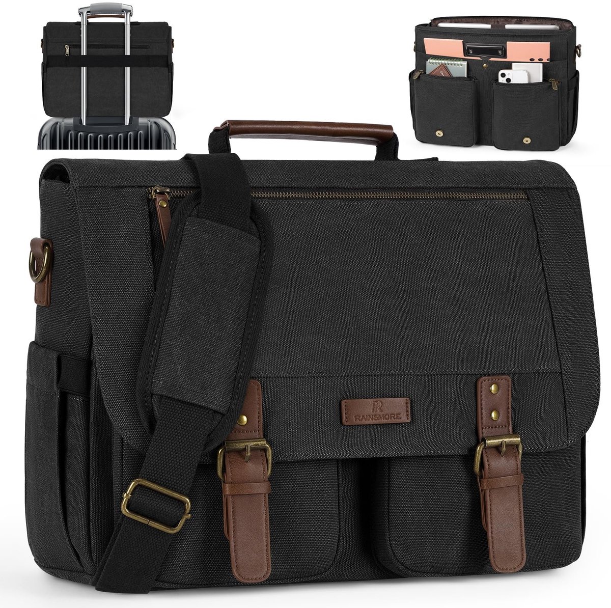 Solidchoice - Retro Canvas Laptoptas voor Heren met Schouderband