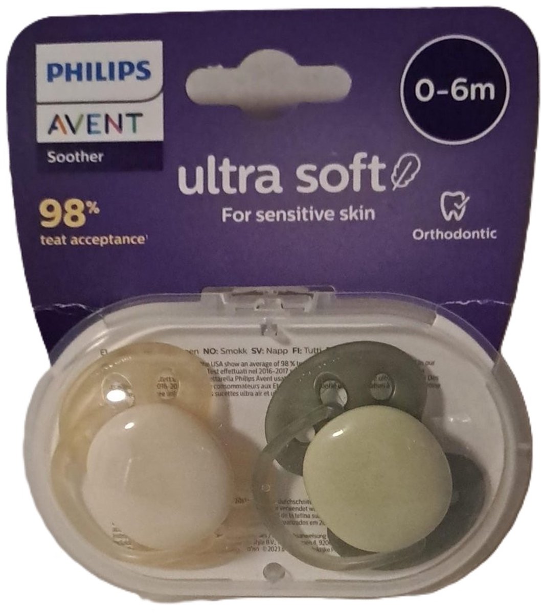 Philips Avent Soother Soft 0-6 Maanden - Set van 2 - Oranje en groen