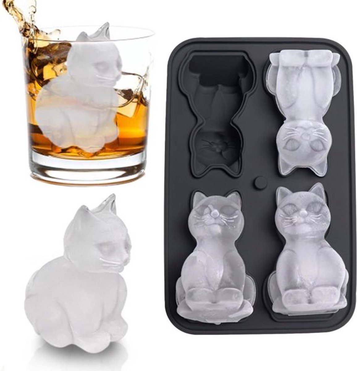 Siliconen ijsblokjesvorm voor cocktails, whisky, bier en wijn met deksel