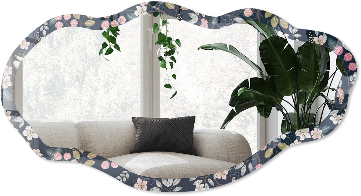 Wallfluent Bloemenbehang Spiegel - Marine Strakke Rechthoekige Spiegel - Organische Spiegel - Slaapkamer, Woonkamer, Hal - Illustratief - 45x90 cm - Totale afmeting 52x97 cm