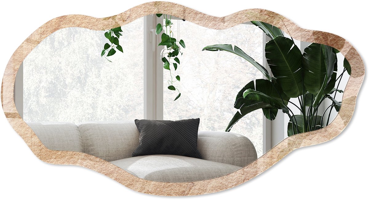 Wallfluent Zandpatroon Spiegel - Beige Stijlvolle Wandspiegel - Organische Spiegel - Woonkamer - Boho - 45x90 cm - Totale afmeting 52x97 cm