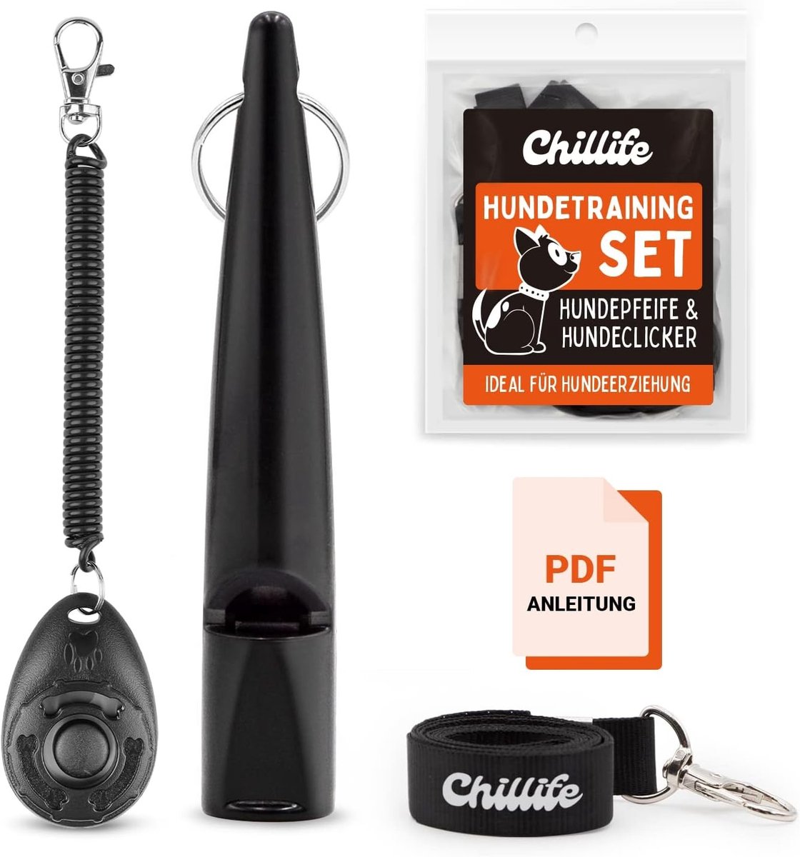 Ultrasoon hondenfluitje - Zwart - Hondenfluitje en Clicker Set - Trainingsaccessoires voor Puppy’s en Honden