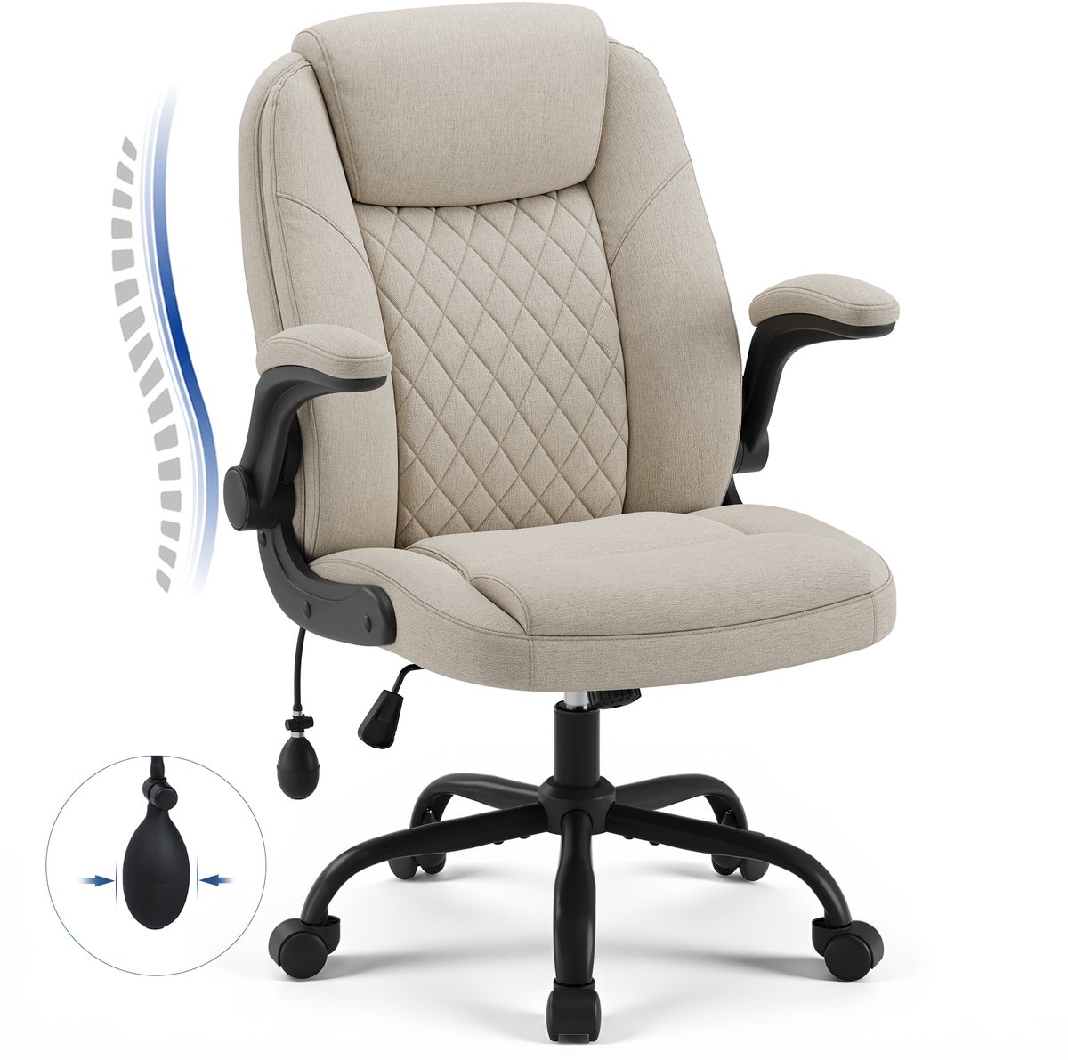 COLAMY Ergonomische Bureaustoel met Hoge Rugleuning – Verstelbare Armleuningen – Comfortabele Zitting – Lendensteun – PU Bekleding – Kantoorstoel voor Thuiswerk en Kantoor