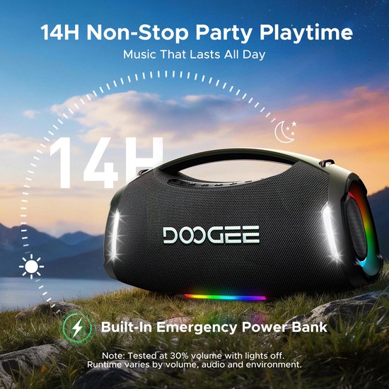 DOOGEE Wild Boom Pro - Bluetooth Speaker - Draadloze Bluetooth Speaker met Afneembare Draagriem - Waterdicht - Zwart — afbeelding 4