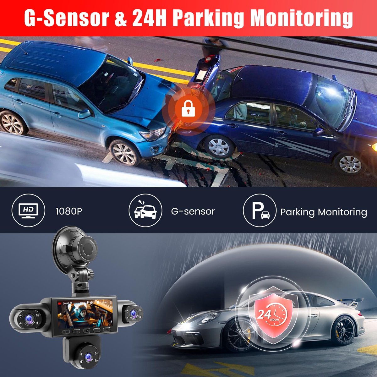 Sogiol® Dashcam Auto - 5 Lenzen (Voor, Achter, Links, Rechts) - 1080P Full HD - WiFi & GPS - Dashcams - Nachtzicht - G-Sensor - Parkeerbewaking - 3,16 Inch met App - Incl. 64GB SD-Kaart thumbnail 4